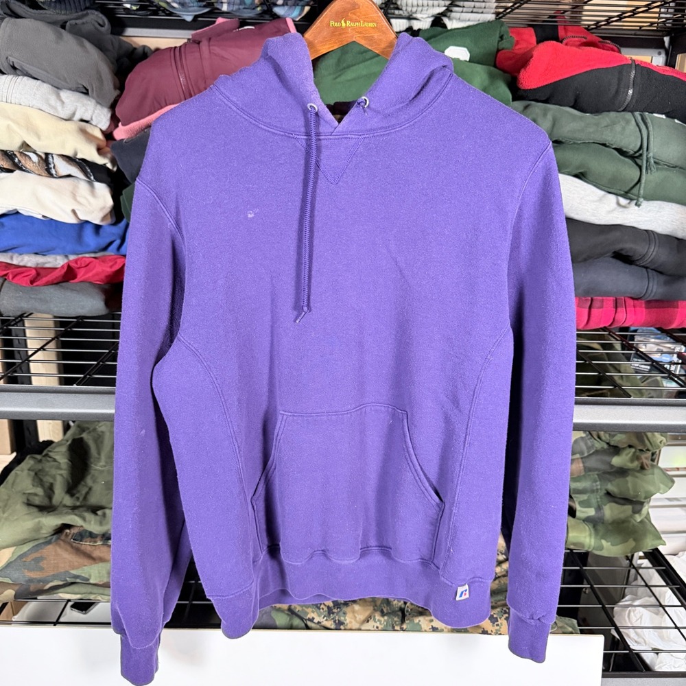 Russell Athletic Mens Purple Hoodie Sweatshirt Pullover Pocket Athletic Size M
